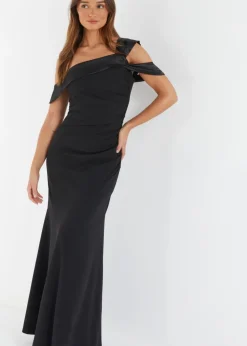 Quiz Black Asymmetric Bardot Maxi Dress