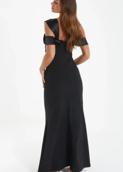 Quiz Black Asymmetric Bardot Maxi Dress