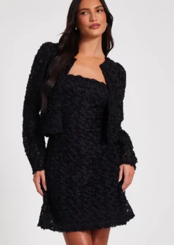 Quiz Black Chiffon Floral Cropped Jacket