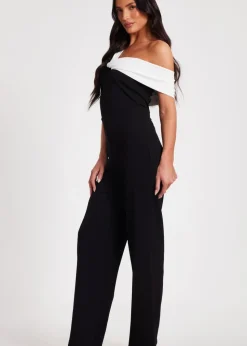Quiz Black Contrast Bardot Jumpsuit