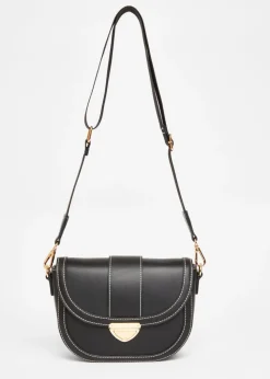 Quiz Black Contrast Stitch Cross Body Bag