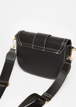 Quiz Black Contrast Stitch Cross Body Bag