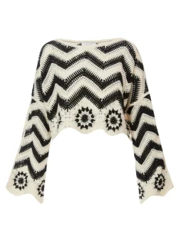 Quiz Black Crochet Scalloped Top