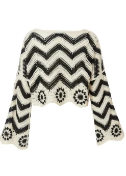 Quiz Black Crochet Scalloped Top