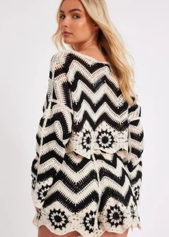 Quiz Black Crochet Scalloped Top