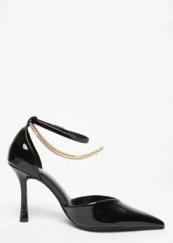 Quiz Black Faux Leather Court Heels
