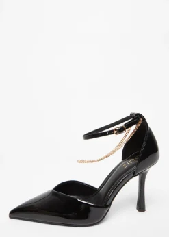 Quiz Black Faux Leather Court Heels