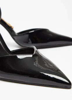 Quiz Black Faux Leather Court Heels