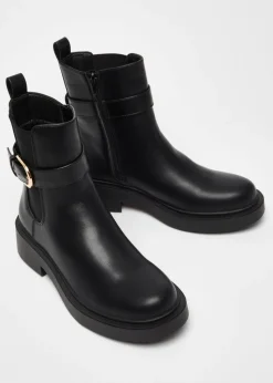 Quiz Black Faux Leather Chunky Buckle Boots