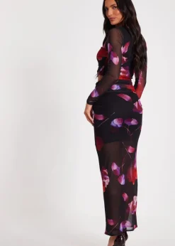 Quiz Black Floral Mesh Crop Top