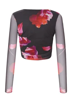 Quiz Black Floral Mesh Crop Top