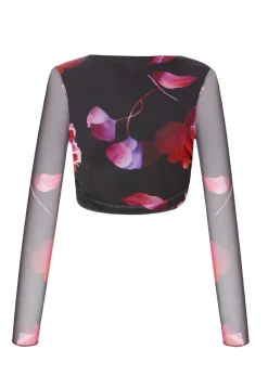 Quiz Black Floral Mesh Crop Top