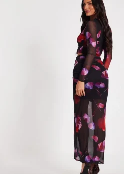 Quiz Black Floral Mesh Maxi Skirt