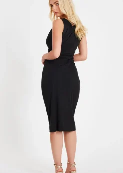 Quiz Black Mesh Buckle Detail Midi Dress