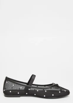 Quiz Black Mesh Diamante Bow Pumps