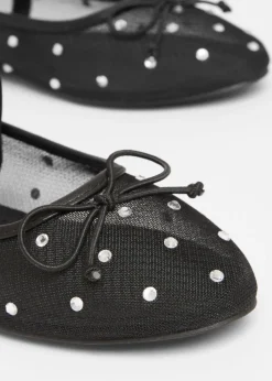 Quiz Black Mesh Diamante Bow Pumps