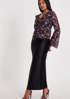 Quiz Black Mesh Floral Blouse