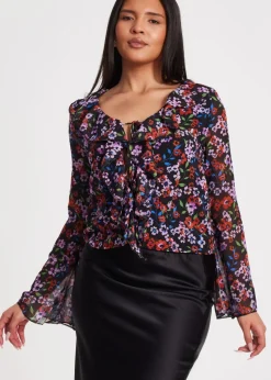 Quiz Black Mesh Floral Blouse