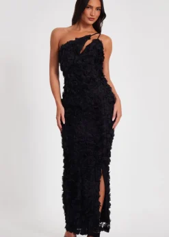 Quiz Black One Shoulder Floral Maxi Dress