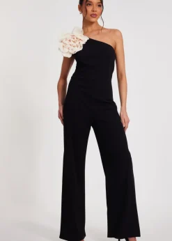 Quiz Black One Shoulder Floral Jumpsuit