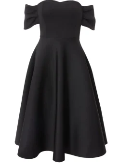 Quiz Black Petite Bardot Midi Skater Dress