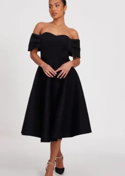 Quiz Black Petite Bardot Midi Skater Dress