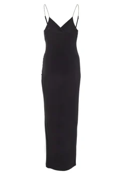 Quiz Black Petite Diamante Ruched Maxi Dress