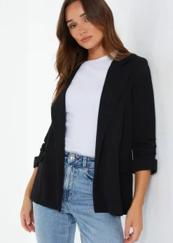 Quiz Black Ruched Sleeve Blazer