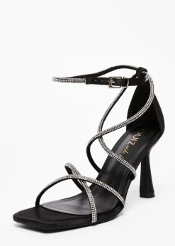 Quiz Black Wide Fit Diamante Heels