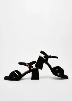 Quiz Black Wide Fit Faux Suede Heeled Sandals