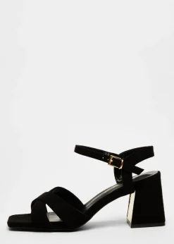 Quiz Black Wide Fit Faux Suede Heeled Sandals