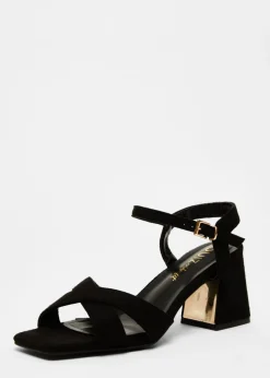 Quiz Black Wide Fit Faux Suede Heeled Sandals