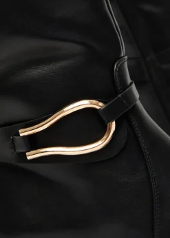 Quiz Black Wide Fit Faux Leather Knee High Flat Boots