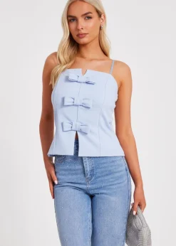 Quiz Blue Bow Front Strappy Top