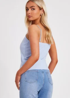 Quiz Blue Bow Front Strappy Top