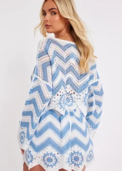 Quiz Blue Crochet Scalloped Top