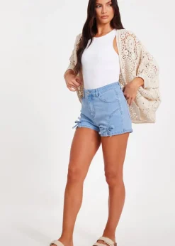 Quiz Blue Denim Bow Detail Shorts