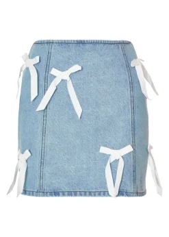 Quiz Blue Denim Bow Detail Skirt