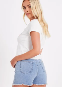 Quiz Blue Denim Embellished Shorts