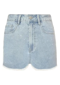 Quiz Blue Denim Embellished Shorts