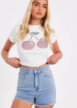 Quiz Blue Denim Embellished Shorts