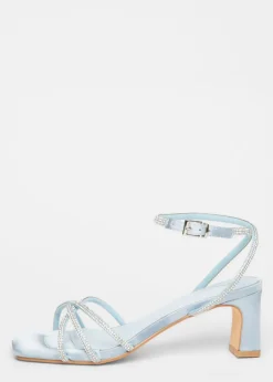 Quiz Blue Diamante Strap Block Heels