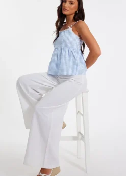 Quiz Blue Gingham Strappy Peplum Top