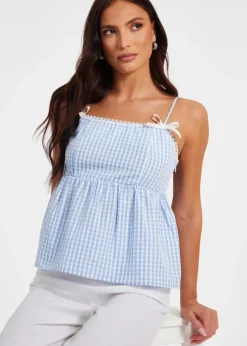 Quiz Blue Gingham Strappy Peplum Top