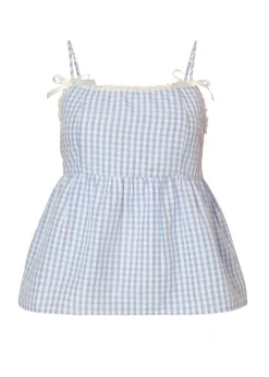 Quiz Blue Gingham Strappy Peplum Top