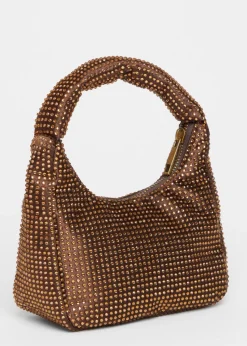 Quiz Brown Satin Diamante Bag