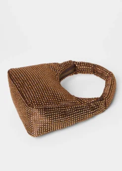 Quiz Brown Satin Diamante Bag