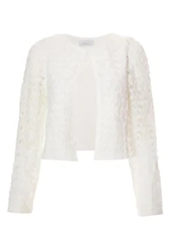Quiz Cream Chiffon Floral Cropped Jacket