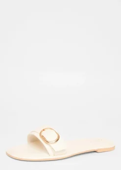 Quiz Cream Double Buckle Flat Sandals