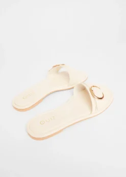 Quiz Cream Double Buckle Flat Sandals